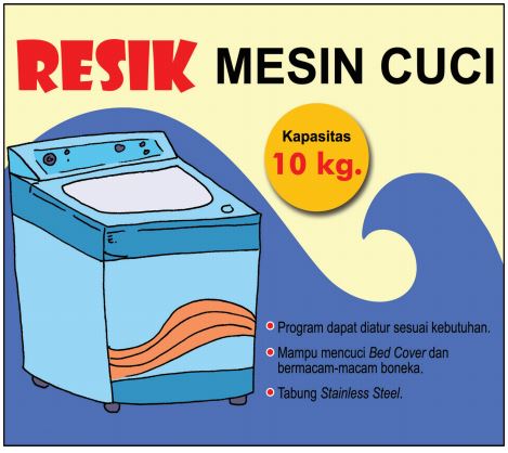 n iklan media cetak yang menawarkan produk mesin  cuci dengan merk “Resik”.