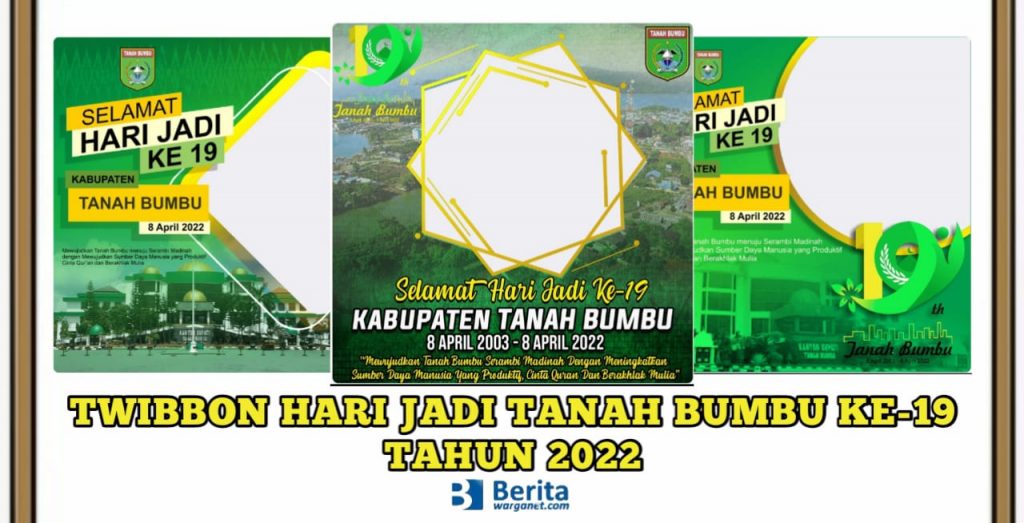 Berita Warganet – Link Twibbon Hari Jadi Tanah Bumbu 2022 ke-19 Tahun, Klik Disini. Berikut ini kumpulan bingkai foto atau twibbon beserta link khusus untuk Sobat semua yang akan memperingati Hari Jadi atau HUT Kabupaten Tanah Bumbu ke-19 yang jatuh pada tanggal 8 April Tahun 2022 ini. Kabupaten Tanah Bumbu ini merupakan salah satu kabupaten yang berada di provinsi Kalimantan Selatan. Sebelumnya kabupaten ini termasuk kedalam wilayah Kabupaten Kotabaru. Secara historis semula dinamakan Daerah Tingkat II Persiapan Tanah Bumbu Selatan. Ibu kota dari kabupaten ini terletak di kecamatan Batulicin, dan pusat pemerintahan kabupaten berada di kelurahan Gunung Tinggi yang dulunya bernama desa Pondok Butun. Adapun yang menjadi sentra kegiatan usaha dan ekonomi adalah kecamatan Simpang Empat, yang dulunya merupakan bagian dari Kecamatan Batulicin. Sejarah dari hari jadi Kabupaten Tanah Bumbu ini dulunya merupakan kabupaten pemekaran dari Kabupaten Kotabaru yang ditetapkan berdasarkan Undang-undang Nomor 2 Tahun 2003 tanggal 8 April 2003 tentang Pembentukan Kabupaten Tanah Bumbu dan Kabupaten Balangan di Provinsi Kalimantan Selatan. Berdasarkan undang-undang tersebut, Kabupaten Tanah Bumbu selalu merayakan hari jadinya pada tanggal 8 April setiap tahunnya. Nama historis yang pernah digunakan untuk menyebut daerah kabupaten ini adalah Tanah Koesan. Dalam rangka merayakan Hari Ulang Tahun Kabupaten Tanah Bumbu ke-19 pada tahun 2022 ini. Tepatnya pada tanggal 8 April bisa Sobat lakukan dengan berbagai macam cara, Salah satunya adalah dengan menggunakan Twibbonize HUT Tanah Bumbu Tahun 2022. Sobat warganet bisa gunakan salah satu dari kumpulan link twibbon terbaik dibawah ini, Namun mungkin alangkah baiknya kalau Sobat tahu dulu cara menerapkan foto kedalam twibbon. Cara Menggunakan Link Twibbon Hari Jadi Tanah Bumbu 2022 ke-19 Tahun Klik Link yang sudah Berita Warganet sediakan dengan tanda ( DISINI ) Setelah masuk ke link tadi silahkan sobat warganet upload foto pilihan terbaik yang sudah disiapkan tadi Lakukan pengaturan foto sesuai keinginan Download Hasil Twibbon Ulang Tahun Kabupaten Tanah Bumbu pada tahun ini yang sudah berisikan foto sobat Pasang sebagai foto – foto di DP akun medsos status whatsapp maupun share ke berbagai group medsos Kumpulan Link Twibbon Hari Jadi Tanah Bumbu 2022 ke-19 Tahun Setelah mengetahui bagaimana caranya agar foto Sobat bisa ada dalam Twibbon diatas, Sobat bisa langsung memilih salah satu dari kumpulan twibbon untuk merayakan Ulang Tahun Kabupaten Tanah Bumbu di bawah ini yang sudah terdapat contoh apabila foto Sobat diterapkan kedalam twibbon : Twibbon Hari Jadi Tanah Bumbu 2022 – Pilihan 1 DISINI Template ucapan Selamat Hari Jadi yang ke-19 Kabupaten Tanah Bumbu 8 April 2022 diatas dibagikan oleh akun bernama Adpem Bagpem dengan judul Hari jadi ke-19 kabupaten tanah bumbu” yang bisa sobat gunakan secara gratis. Dengan cara yang cukup sederhana sobat hanya butuh klik kata bertuliskan Download untuk menuju ke link template Twibbon sesuai gambar diatas. Twibbon Hari Jadi Tanah Bumbu 2022 – Pilihan 2 DISINI Template ucapan Selamat Hari Jadi yang ke-19 Kabupaten Tanah Bumbu 8 April 2022 diatas dibagikan oleh akun bernama Serka Supriyanto dengan judul "HARI JADI KABUPATEN TANAH BUMBU” yang bisa sobat gunakan secara gratis. Dengan cara yang cukup sederhana sobat hanya butuh klik kata bertuliskan Download untuk menuju ke link template Twibbon sesuai gambar diatas. Twibbon Hari Jadi Tanah Bumbu 2022 – Pilihan 3 DISINI Template ucapan Selamat Hari Jadi yang ke-19 Kabupaten Tanah Bumbu 8 April 2022 diatas dibagikan oleh akun bernama Adpem Bagpem dengan judul "HARI JADI KE-19 KABUPATEN TANAH BUMBU” yang bisa sobat gunakan secara gratis. Dengan cara yang cukup sederhana sobat hanya butuh klik kata bertuliskan Download untuk menuju ke link template Twibbon sesuai gambar diatas. Twibbon Hari Jadi Tanah Bumbu 2022 – Pilihan 4 DISINI Template ucapan Selamat Hari Jadi yang ke-19 Kabupaten Tanah Bumbu 8 April 2022 diatas dibagikan oleh akun bernama Agung Setio Budi dengan judul "Dirgahayu Tanah Bumbu” yang bisa sobat gunakan secara gratis. Dengan cara yang cukup sederhana sobat hanya butuh klik kata bertuliskan Download untuk menuju ke link template Twibbon sesuai gambar diatas. Twibbon Hari Jadi Tanah Bumbu 2022 – Pilihan 5 DISINI Template ucapan Selamat Hari Jadi yang ke-19 Kabupaten Tanah Bumbu 8 April 2022 diatas dibagikan oleh akun bernama Acink Sembilan dengan judul "HARIJADI 19 KABUPATEN TANAH BUMBU” yang bisa sobat gunakan secara gratis. Dengan cara yang cukup sederhana sobat hanya butuh klik kata bertuliskan Download untuk menuju ke link template Twibbon sesuai gambar diatas. Penutup Itulah pilihan Link Twibbon Hari Ulang Tahun Kabupaten Tanah Bumbu yang ke-19 di tanggal 8 April 2022 serta link download yang bisa Sobat gunakan untuk memperingati dan memeriahkan Dirgahayu Tanah Bumbu pada tahun ini dengan semarak dan meriah menggunakan twibbon pilihan ini. Jangan lupa untuk share artikel ini ke teman kerabat atau sodara kamu ya sob supaya mereka bisa ikut menggunakan bingkai foto Hari Jadi Kabupaten Tanah Bumbu pada tanggal 8 April 2022 ini.