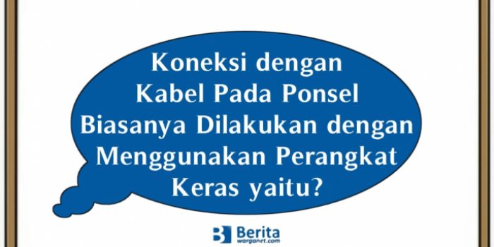 Koneksi dengan Kabel Pada Ponsel Biasanya Dilakukan dengan Menggunakan Perangkat Keras yaitu?