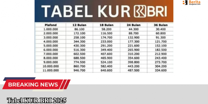 Tabel KUR BRI 2025