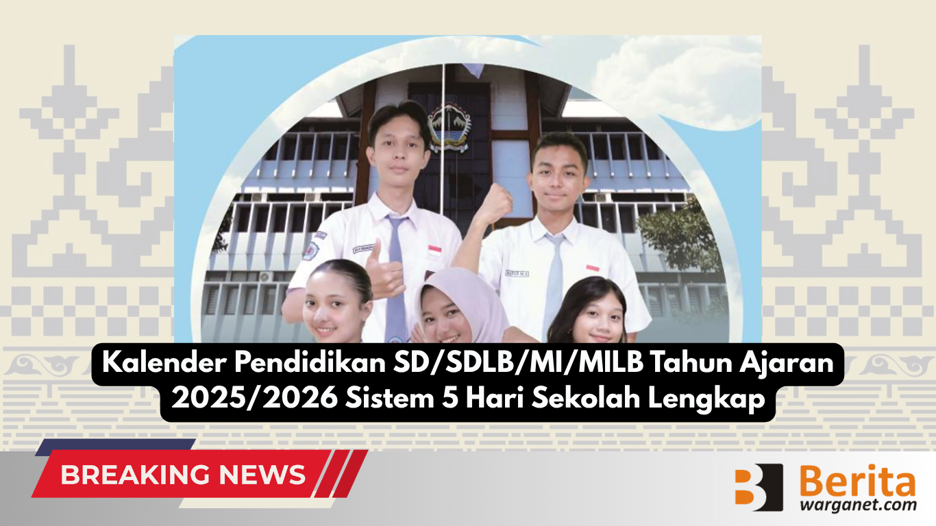 Kalender Pendidikan SD/SDLB/MI/MILB Tahun Ajaran 2025/2026 Sistem 5 Hari Sekolah Lengkap