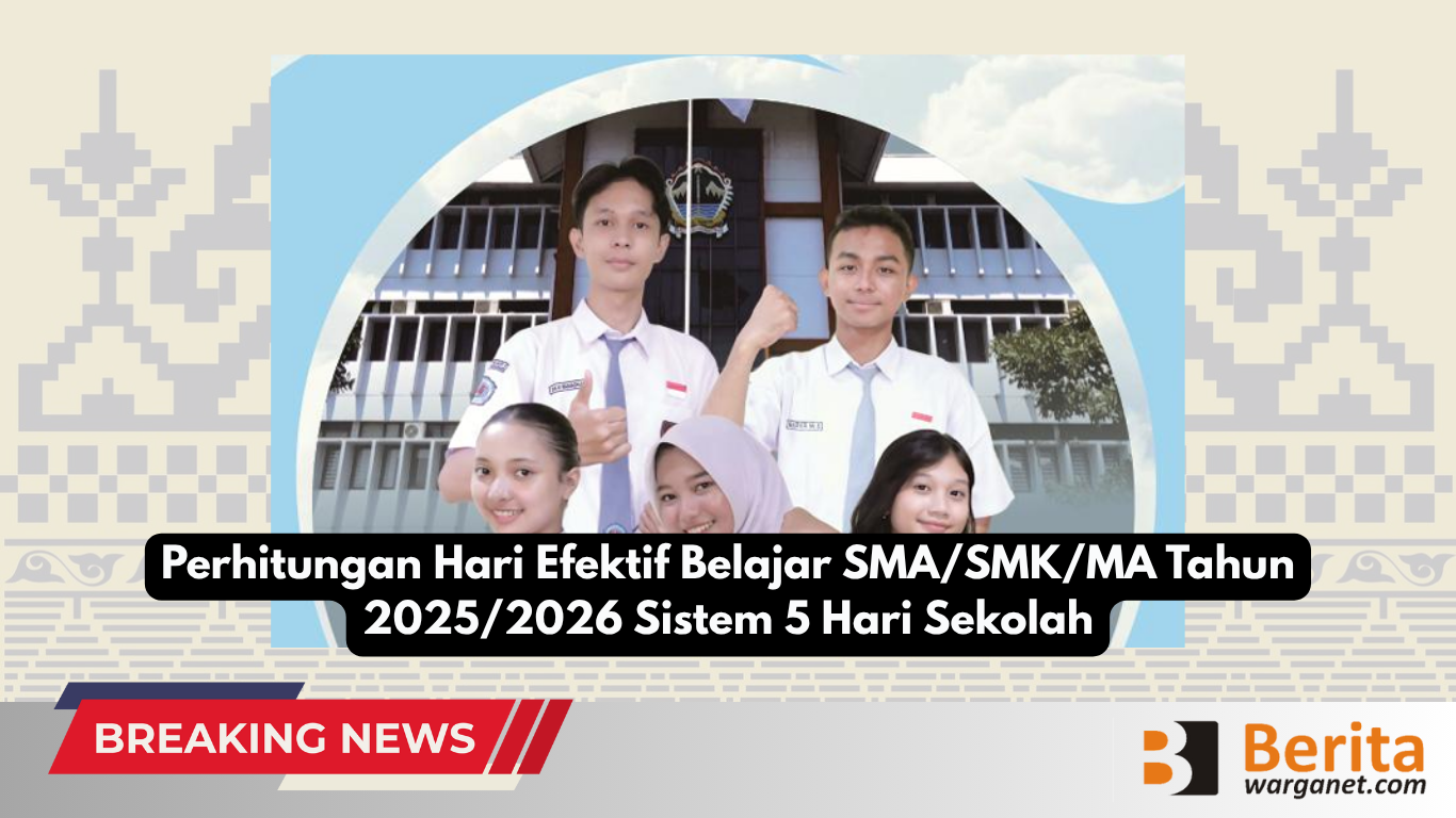 Perhitungan Hari Efektif Belajar SMA/SMK/MA Tahun 2025/2026 Sistem 5 Hari Sekolah